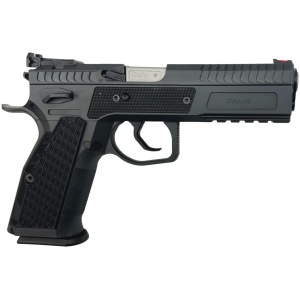 Phoenix - Pistole / Drake Production / Rechtshand / DA/SA / Fiberkorn rot / OR LPA / Alu Griff / Black / 9mm